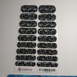 Jamberry Elegant Black and White Swirl Nail Wraps FLO1 Black Floral